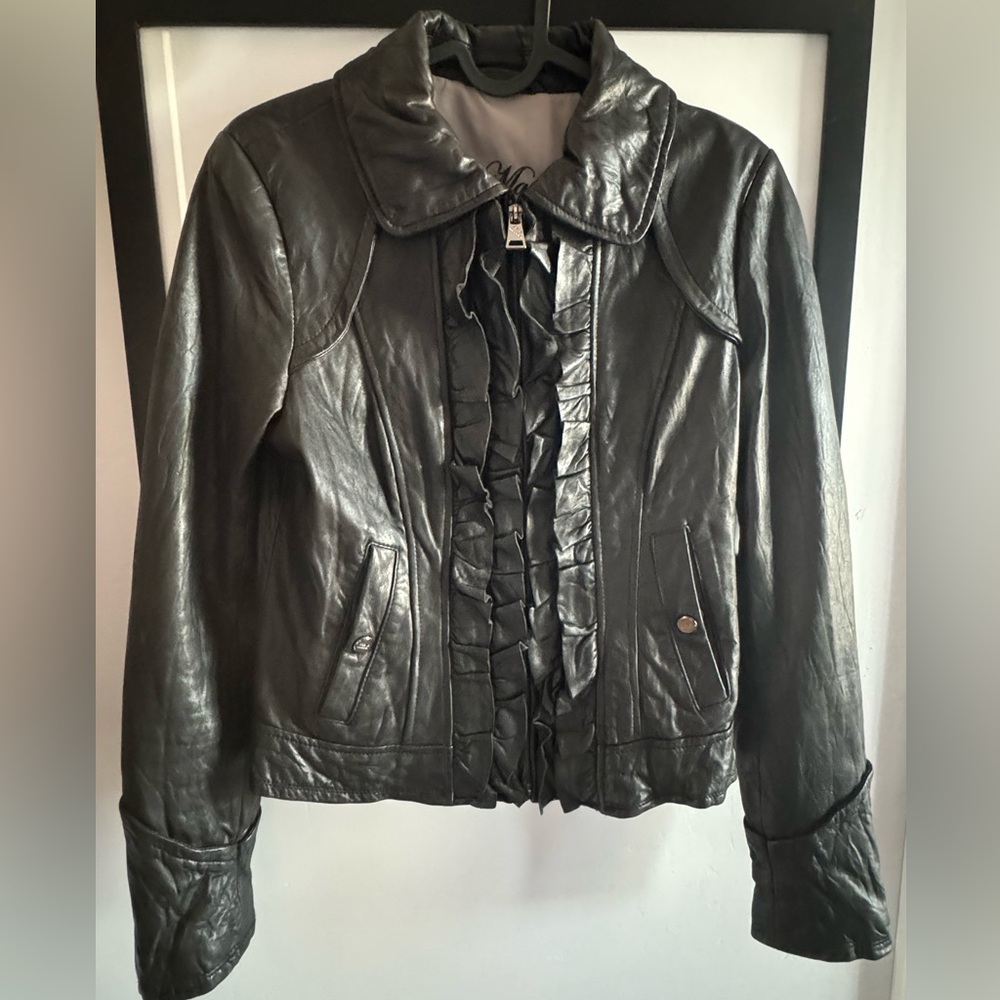 Steve Madden Blackouts Leather Front Ruffle Jacket Size S